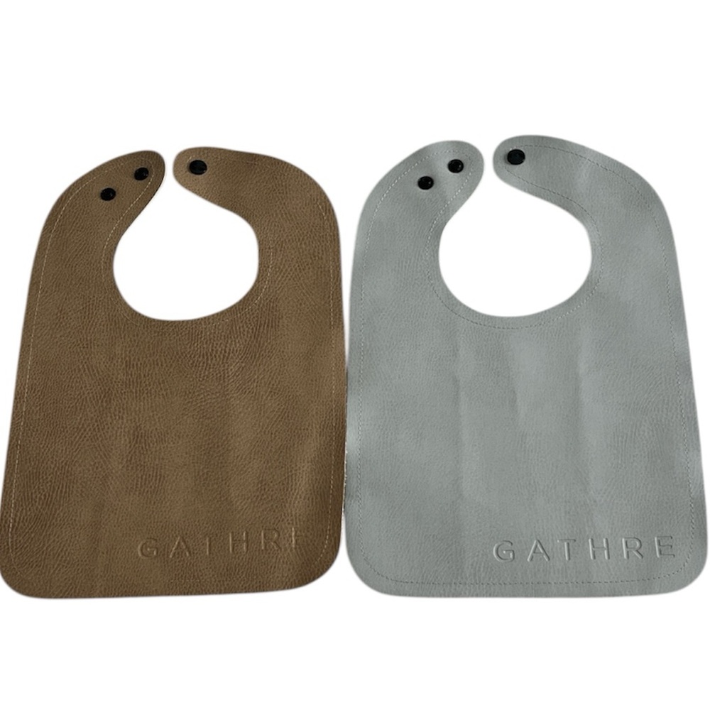 GATHRE Vegan Leather Baby Bib Snap Gray Brown Infant Toddler Quiet Luxury Bundle